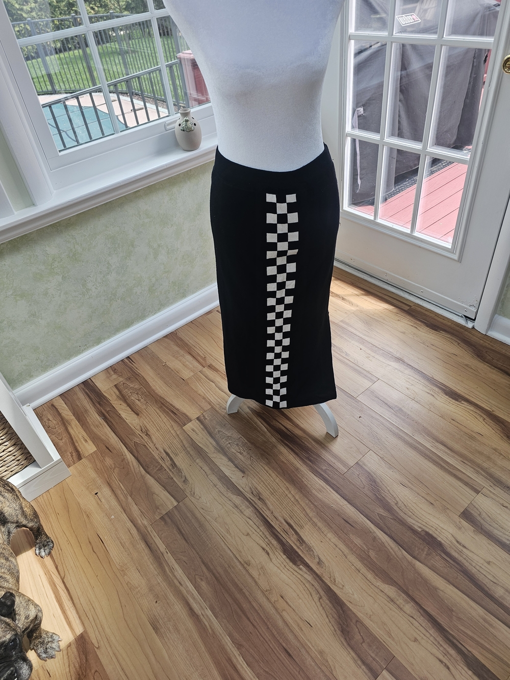 Source Unknown Black Pencil Skirt with White Checker Stripe - Picture 6 of 7